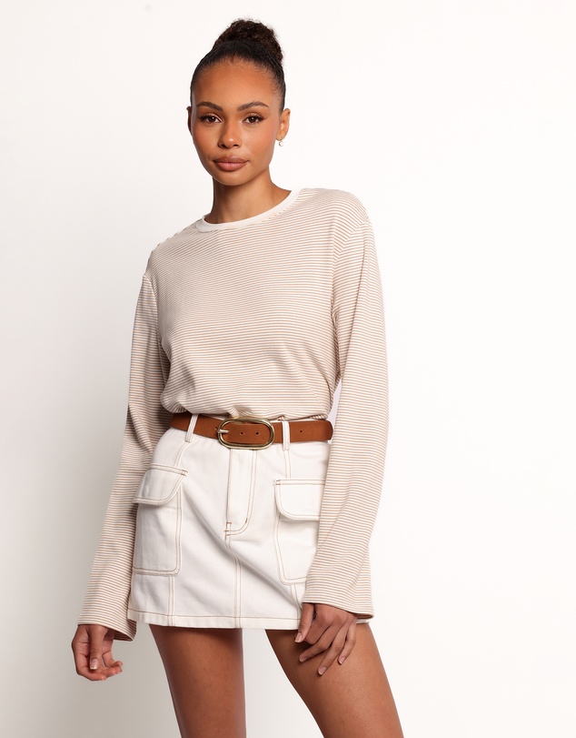 Petal & Pup - Ruva Long Sleeve Tee - Beige White Stripe