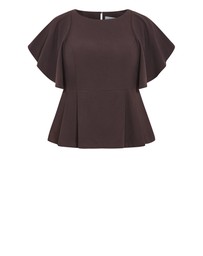 City Chic - Plus size Cinched Peplum Top - chocolate