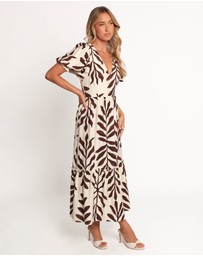 Petal & Pup - Steele Puff Sleeve Midi Dress - Brown Palm