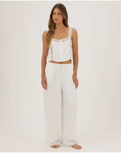 Atmos&Here - Pearl Lace Trim Cami Satin Pyjama Set