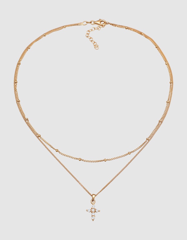 Elli Jewelry - Zirconia Cross Layer Necklace in Gold-Plated 925 Silver