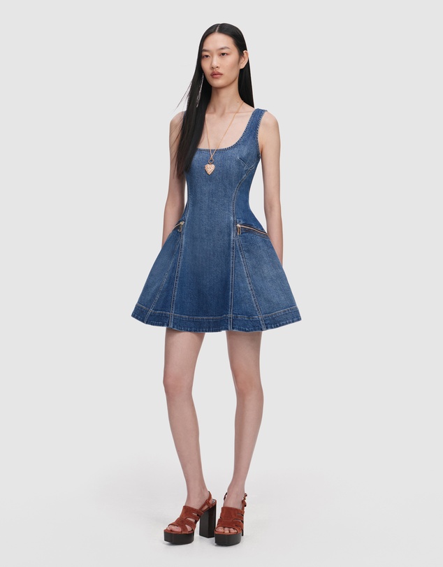 Self Portrait - Denim Flared Mini Dress