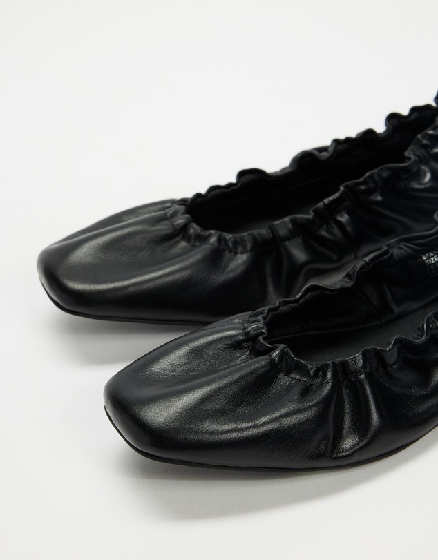 AERE - Lola Ruched Leather Ballet Flats