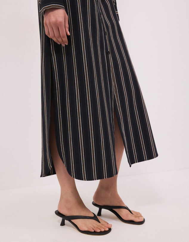 Calli - Mira Midi Stripe Ruched Waist Shirt Dress