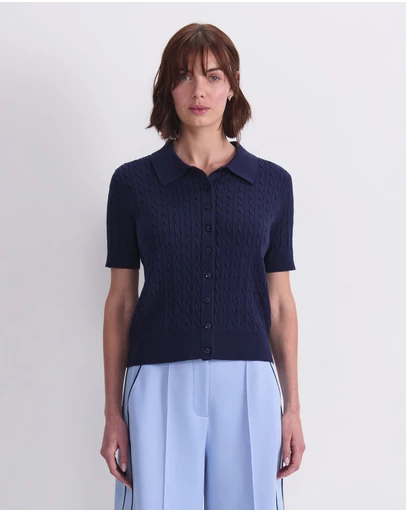 Sportscraft - Cotton Cable Short Sleeve Knit Top