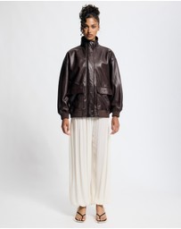 Lover - Byron Oversized 100% Leather Funnel Neck Bomber Jacket