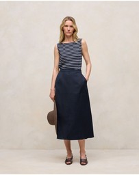 Trenery - Modal Cotton Stripe Boatneck Tank in Night Sky