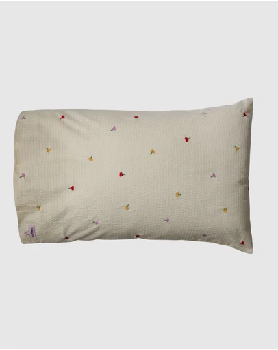 Mosey Me - Forget Me Not Embroidered Standard Pillowcase Set - Vanilla