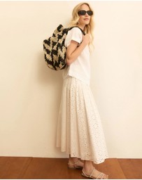 Emme - White Cotton Embroidered Midi Skirt