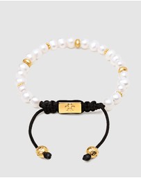 Nialaya Jewellery - Men's Beaded Bracelet with Pearl and Gold
