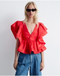 & Other Stories - Ruffle V-Neck Blouse