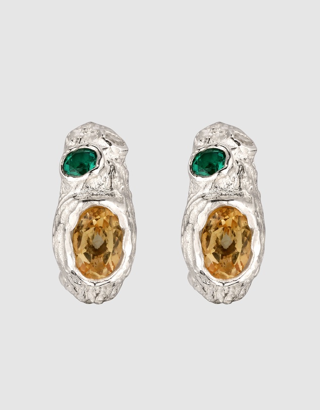 Elli Jewelry - Emerald and Citrine Hoop Earrings in 925 Silver