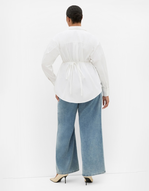 City Chic - Plus size Clara Cotton Waist Tie Shirt - ivory