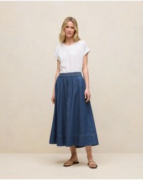 Trenery - Cotton Cuff Sleeve T-shirt in White