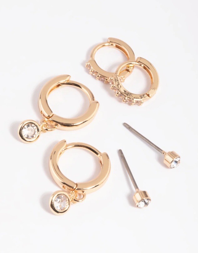 Lovisa - Gold Clear Stud & Huggie Earring Stack Pack