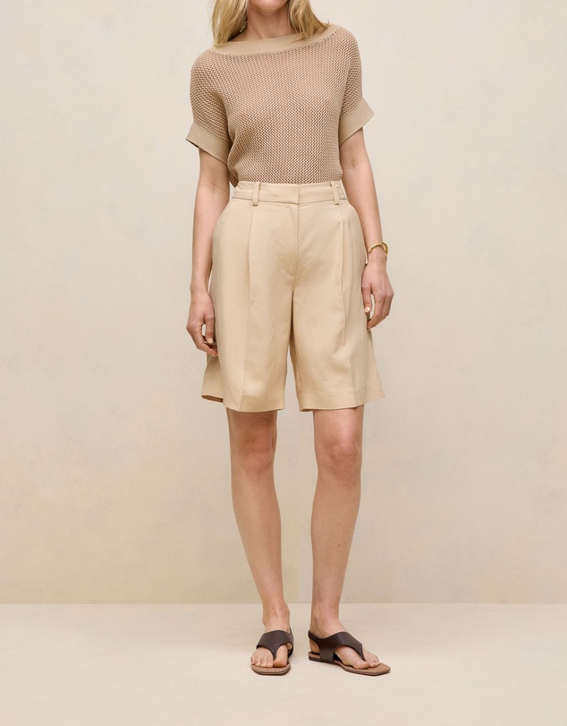 Trenery - Pleat Front Longline Short in Sand