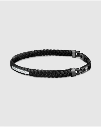 Maserati - Black with Silver 22.5cm Recycled Leather Bracelet