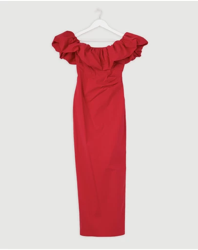 Revibe - Repaired Shona Joy Campbell Off Shoulder Bubble Maxi Dress - AU 6