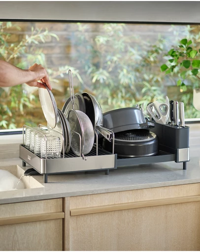 Joseph Joseph - Extend™ Max Steel High-Capacity Expanding Cookware Dish Rack with Draining Spout