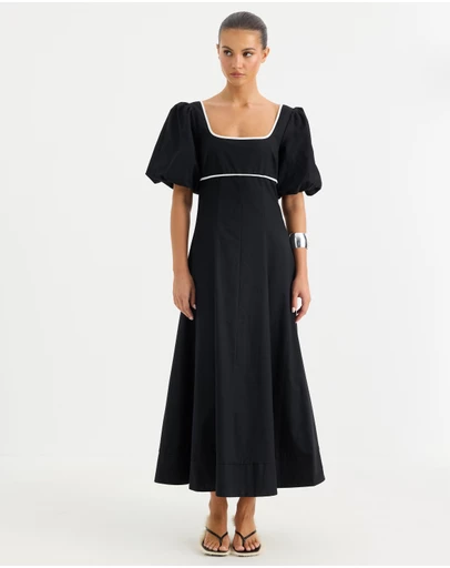 Calli - Maxime Contrast Bind Puff Sleeve Midi Dress