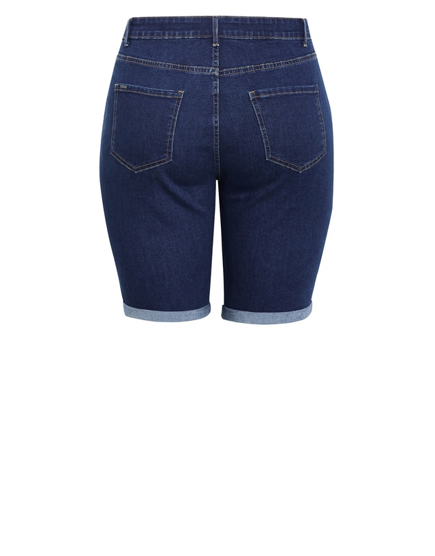 City Chic - Plus size Turn Up Skinny Denim Short - mid wash