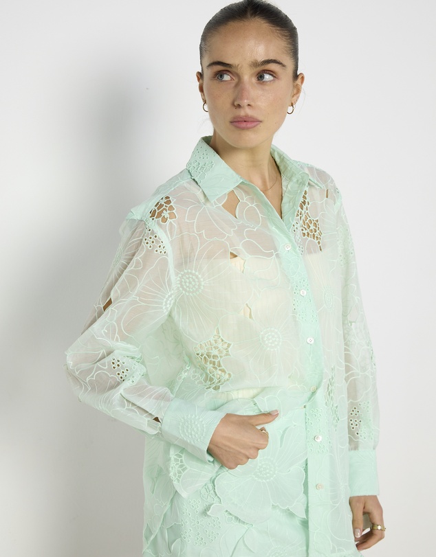 Cirkular - Pre-Loved - Oroton Mint Lace Shirt and Skirt Set