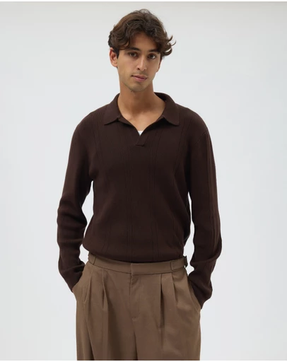 AERE - Textured Long Sleeve Polo