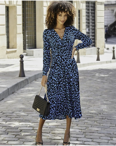 Sosandar - Fleck Print Twist Front Dress