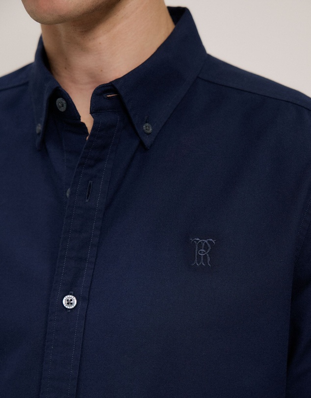 Trenery - Tailored Fit Cotton Monogram Oxford Shirt in Navy