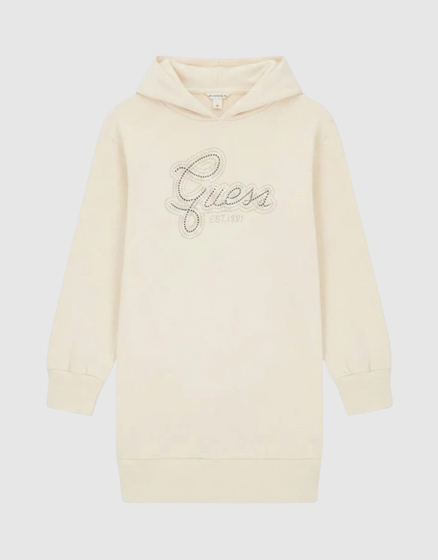 GUESS - Logo Long Sleeve Hooded Sweatshirt Dress