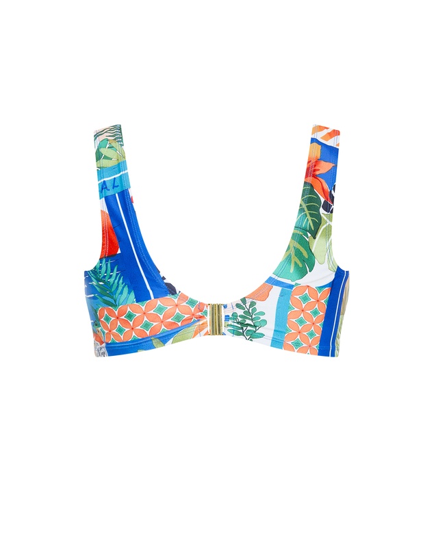 City Chic - Positano Print Underwire Bikini Top - blue