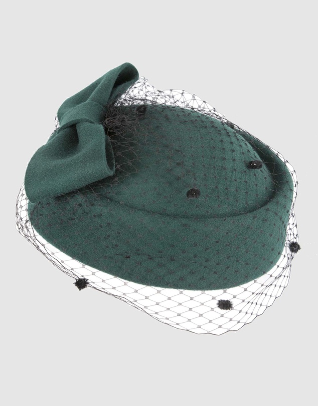 Max Alexander - Felt Green Pillbox Hat With Veil