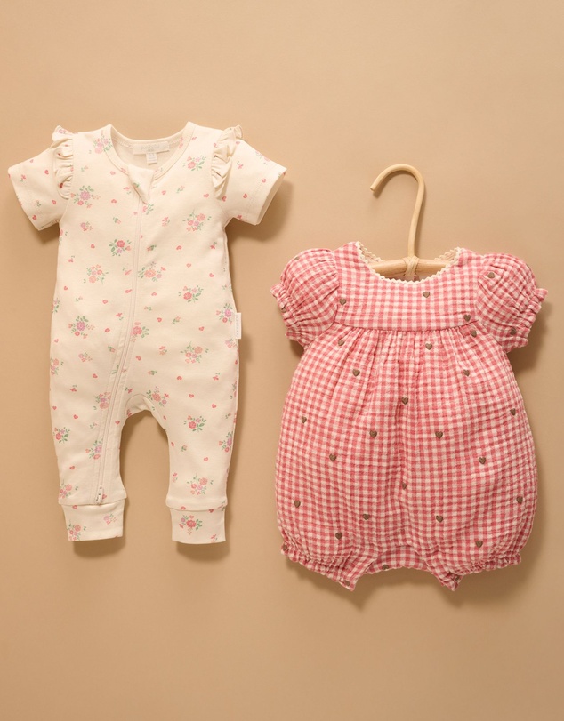 Purebaby - Heart Floral Ruffle Zip Growsuit -Kids-Babies