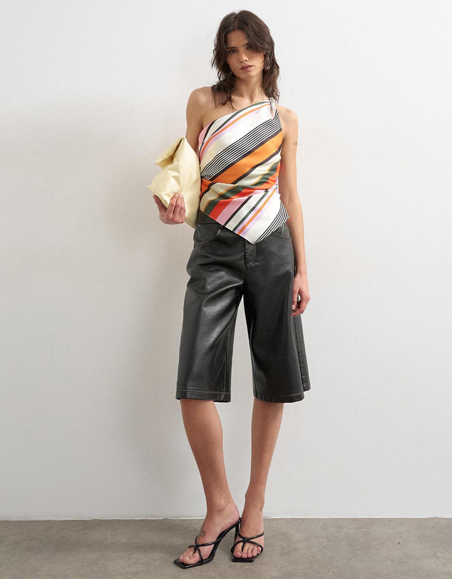 TOPSHOP - Lene Satin Stripe One Shoulder Top Wvn
