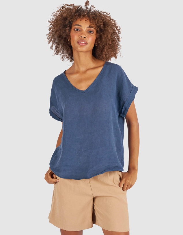 CAMIXA - Martina Linen V-Neck T-shirt