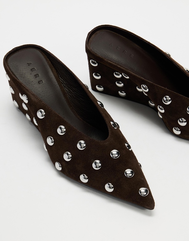 AERE - Studded Suede Wedge Pumps