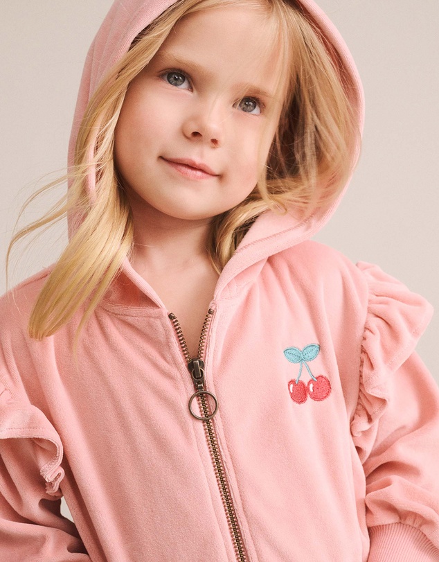 Huxbaby - Cherry Embroidered Velour Zip Hoodie - Babies-Teens