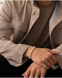 Nialaya Jewellery - Men's Beaded Bracelet with Pearl and Gold