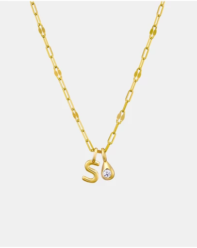 Zoe Olivia - 14K Gold Vermeil Imprint Initial S Cubic Zirconia Necklace