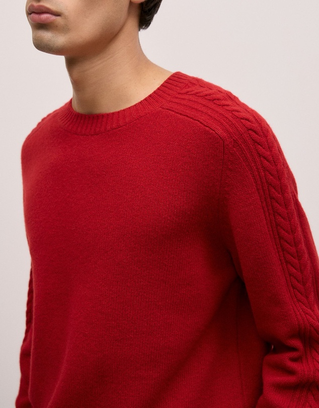 Trenery - Merino Cable Detail Crew in Spice Red