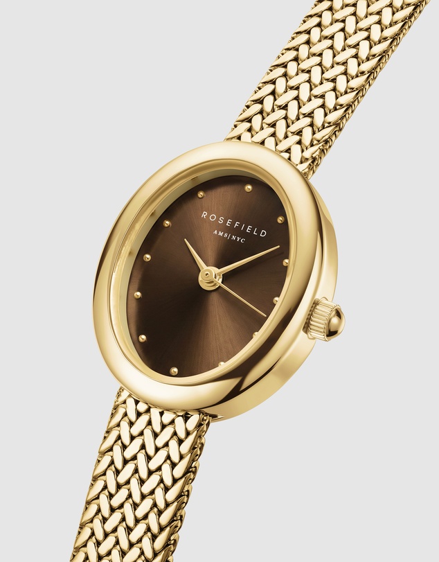 Rosefield - Mini Oval Chocolate Brown Dial Gold-Tone Bracelet Watch