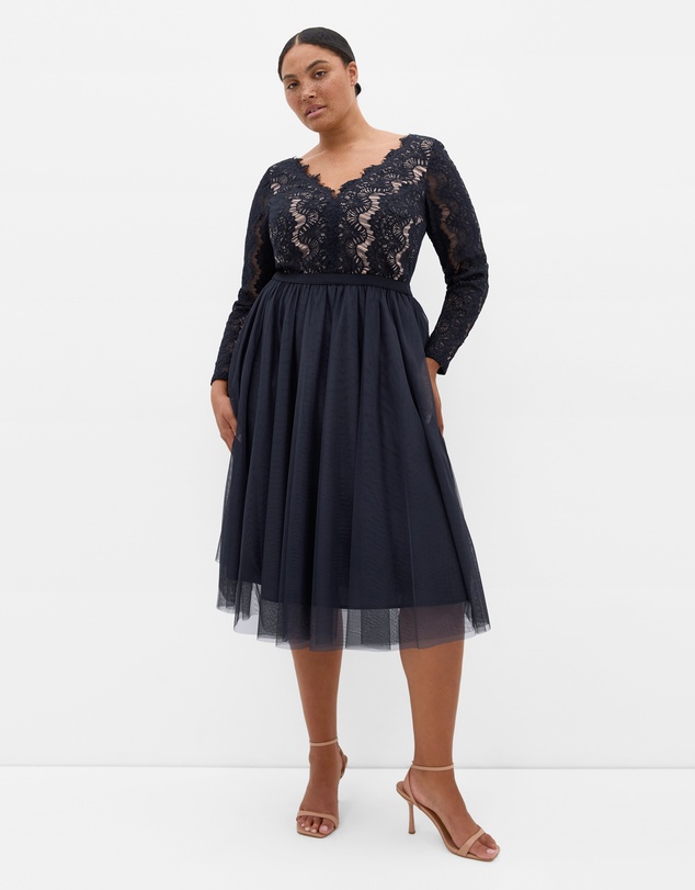 City Chic - Plus size Rare Beauty Lace Midi Dress - navy