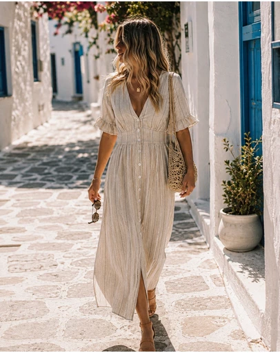 Esther & Co - Analise Dress - Oat Stripe