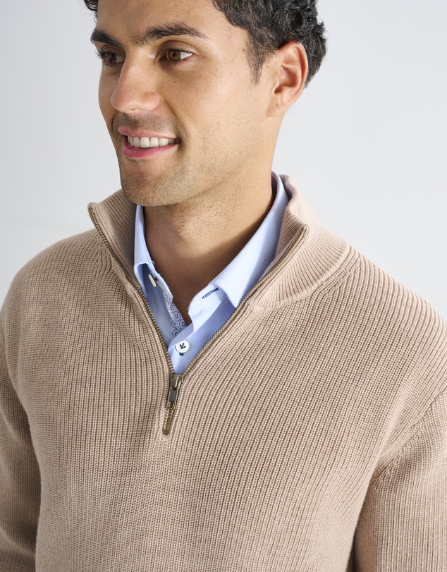 3 Wise Men - 3 Wise Men Frost Zip Neck Wool Blend Knit - Squirrel Brown