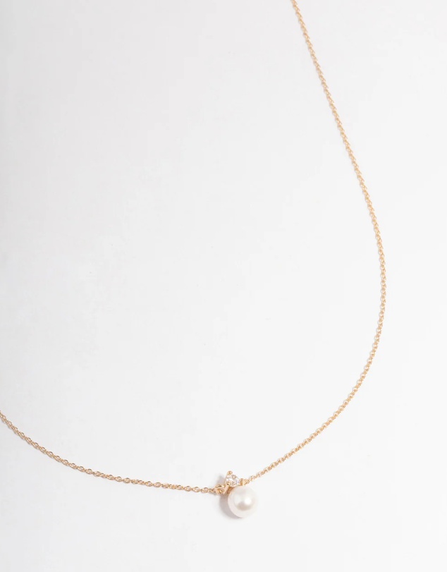 Lovisa - Gold Plated Sterling Silver Pearl Cubic Zirconia Necklace