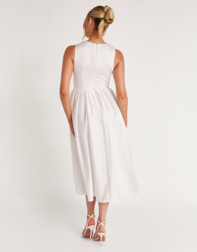 Six Stories - Drop Waist Midi Dress with Volume Skirt
