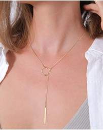 Elli Jewelry - Necklace Y-Chain Circle Rod Geo in 925 Sterling Silver Gold Plated