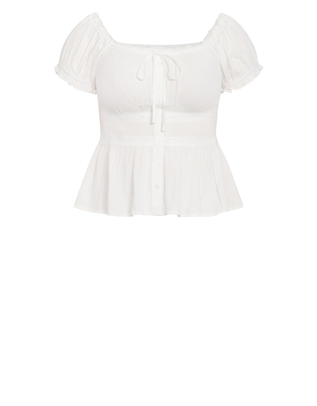 City Chic - Plus size Vintage Dreams Puff Sleeve Top - ivory