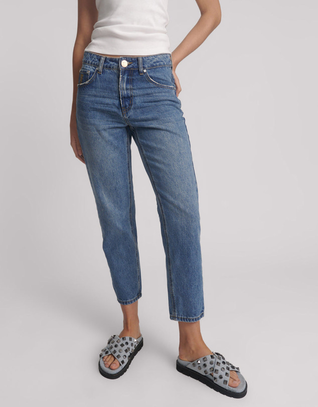 ONE TEASPOON - Slims High Waist Cropped Straight Slim Fit Denim Jeans - Blue Love