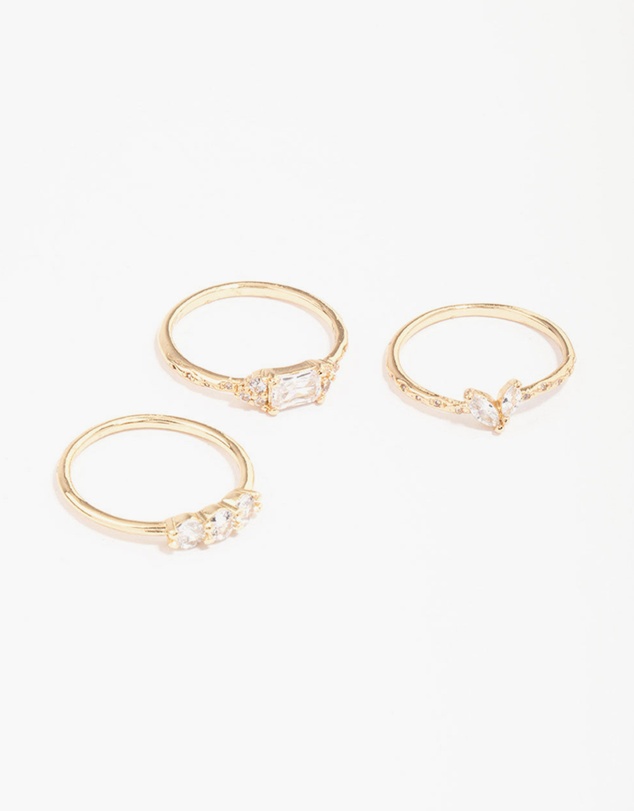 Lovisa - Gold Plated Dainty Rectangle Ring Pack